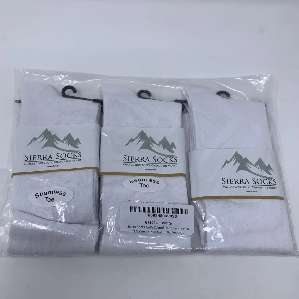 Sierra Girls Size Large 4-10 White School Uniform Knee High Socks 3 Pairs NWT